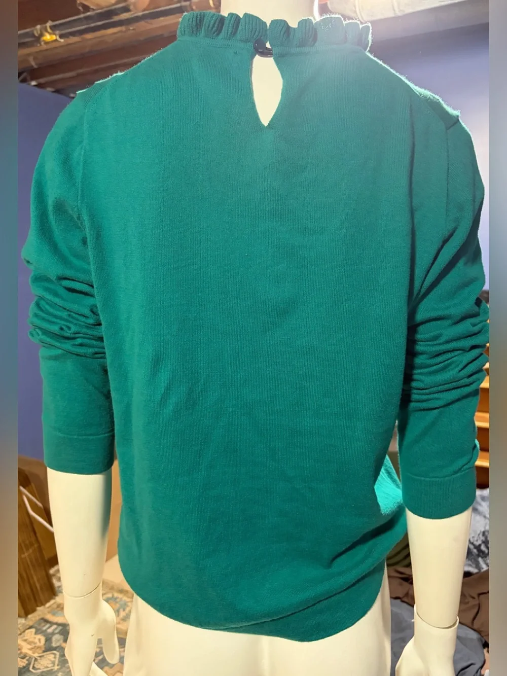 Women’s J. Crew Teal Ruffle-Trim Crewneck Long Sleeve Sweater Size M